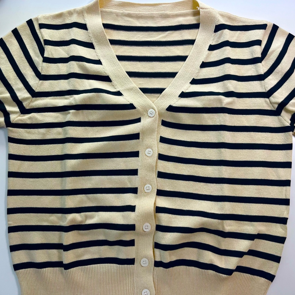 striped short sleeve cardigan